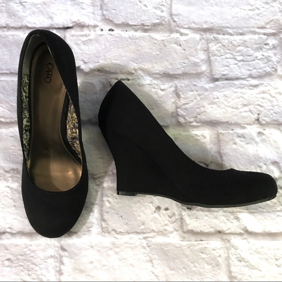 Cato Shoes - Black Suede Wedges